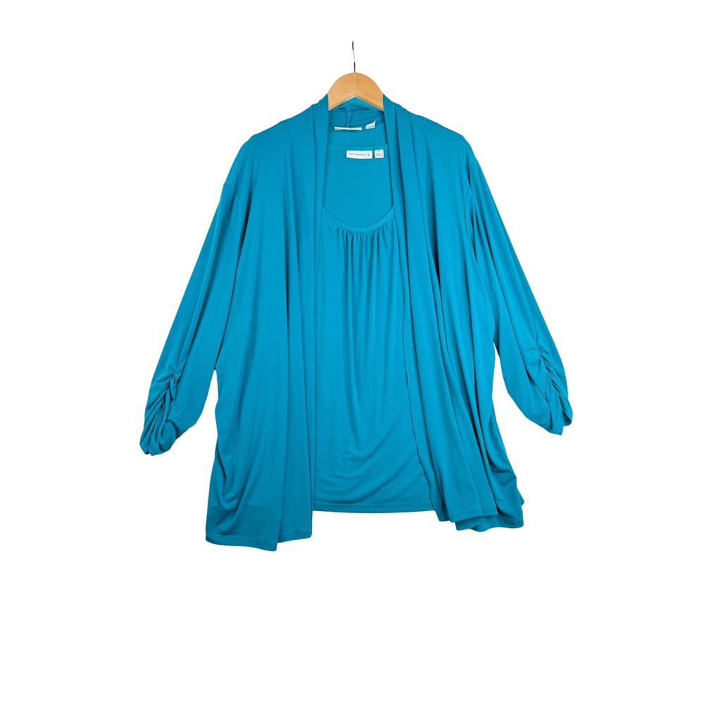 Susan Graver Liquid Knit 2-Piece Tank/Cardigan Set size 3X Blue‎